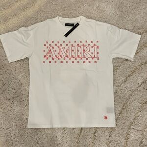 Amiri Bandana MA Red Print Logo White T-Shirt Mens Size Large